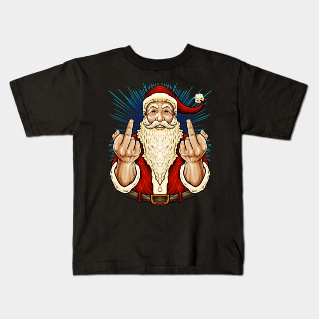 Santa Middle Finger Flip Off | St. Nick Christmas Kids T-Shirt by JakesRWild